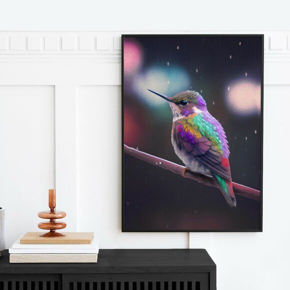 20x30 Hummingbird x‎ Cyberpunk Fantasy Wall Art Watercolor Oil Painting Poster - Picture 4 of 6